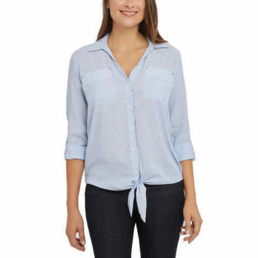 JNY Women's Tie Front Button Down Blouse